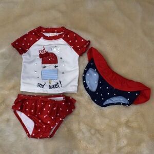 Gymboree Patriotic Bathing Suit Red white and blue 3 Piece Set -Size 6-12 Months